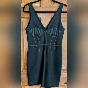 Topshop Bodycon Black Mini w/ Contrast White Top Stitching - Size 6